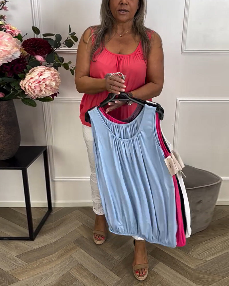 Sleeveless Solid Color Pleated Tank Top