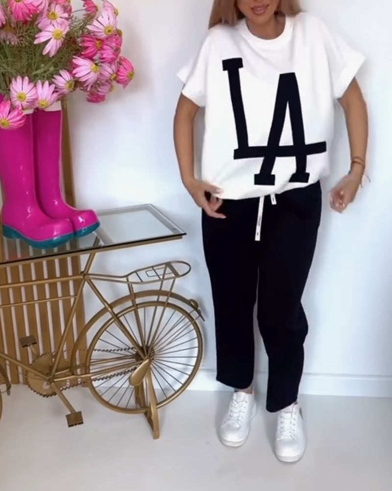 Casual Letter Print Sports Set