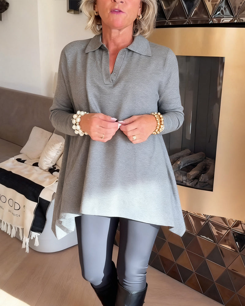 Irregular Lapel Long-Sleeved Top