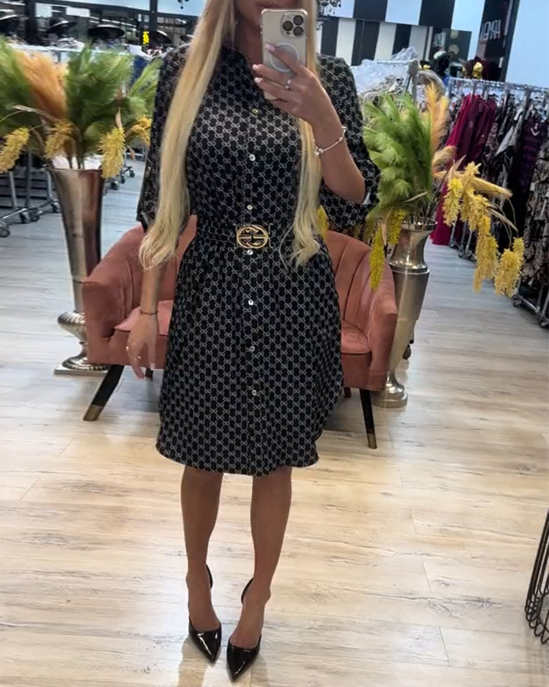 Lapel Diamond Shirt Dress