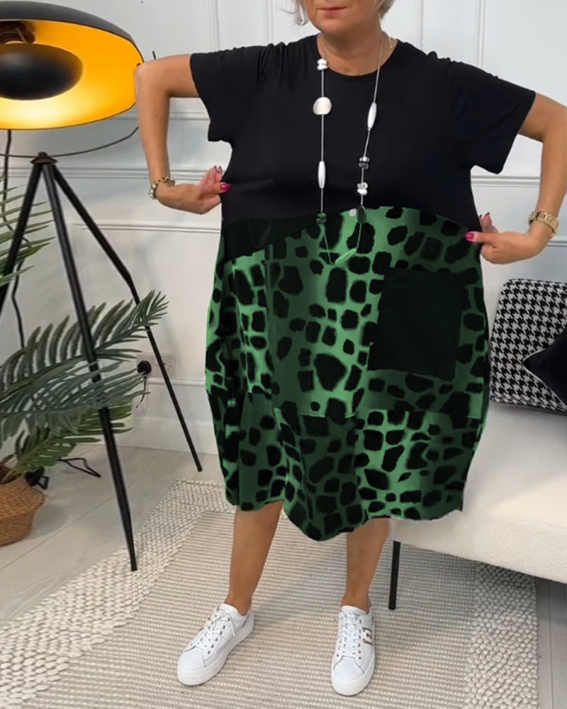 Short-sleeved round neck printed dress