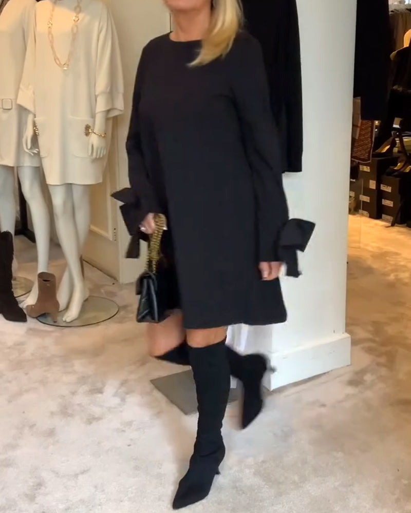 Fashionable Round Neck Bow Sleeve Dress