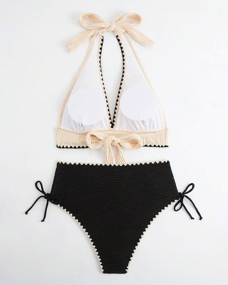 Halter Neck Contrast Color Bikini Two-Piece Set