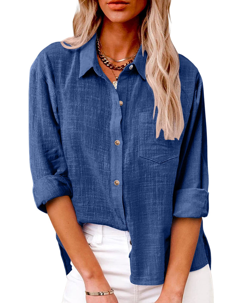 Solid Color Long-Sleeved Shirt With Pockets