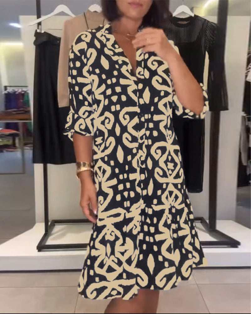 V-Neck Elegant Printed Dress