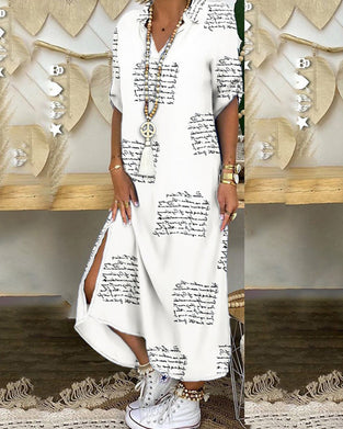 Slit letter print shirt dress