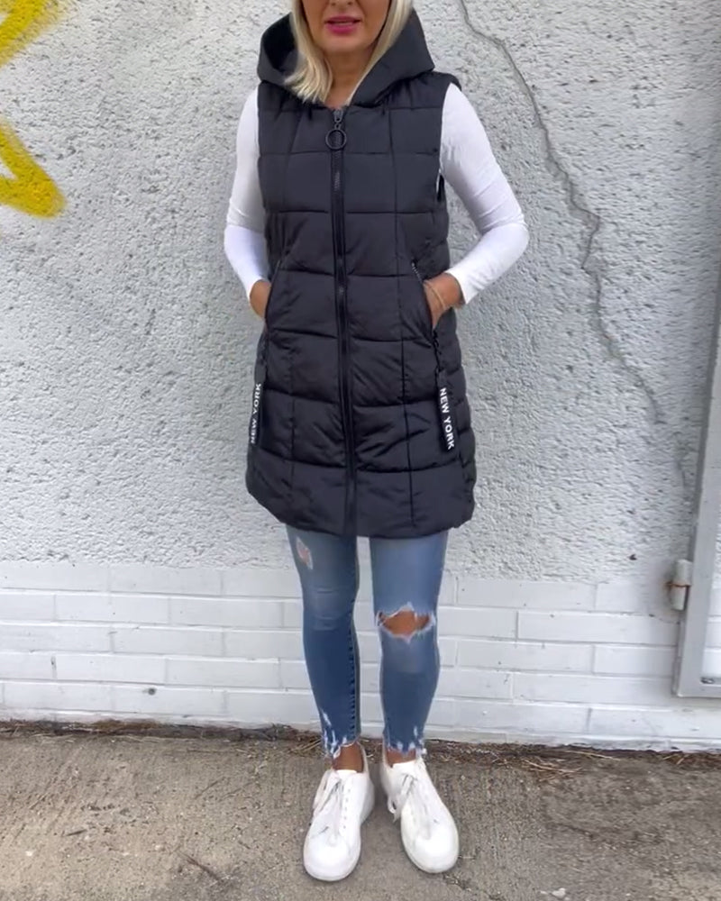 Zip-up hooded sleeveless padded coat
