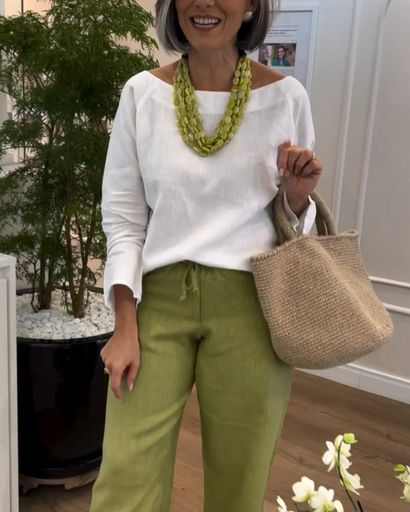 Solid Color Casual Drawstring Wide-leg Pants