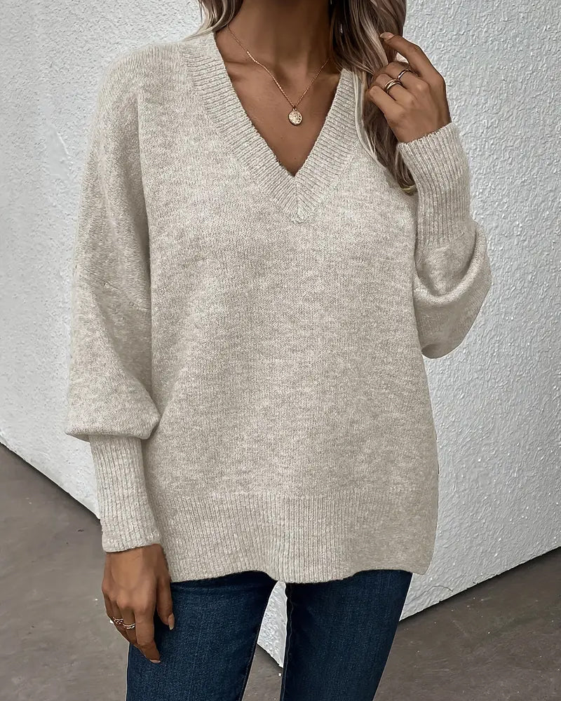 Lantern Sleeve V Neck Sweater