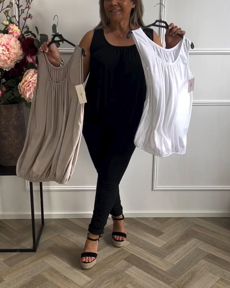 Sleeveless Solid Color Pleated Tank Top