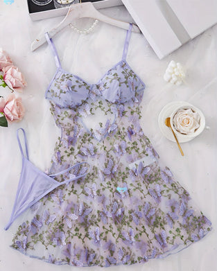 Sexy Floral Lace Suspender Nightdress