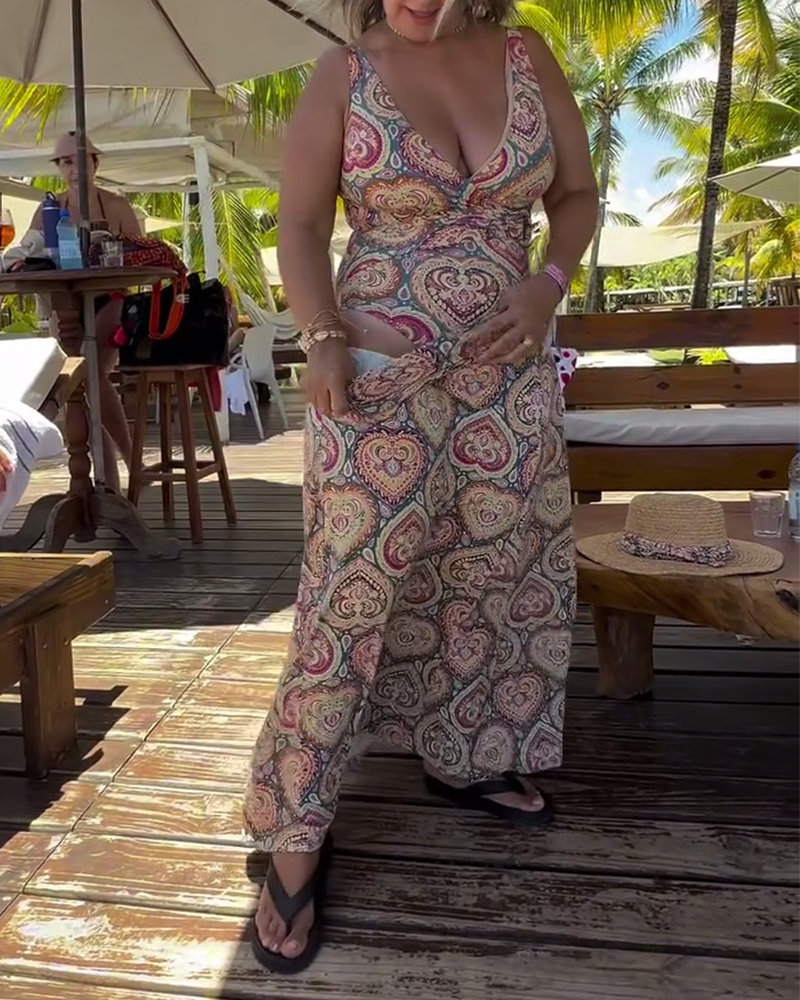 Strapless Heart Holiday Print Swimsuit