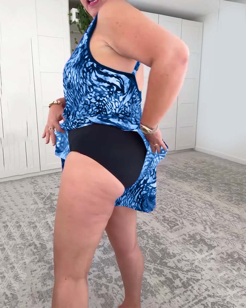 V-Neck Colorful Print One-Piece Swimsuit