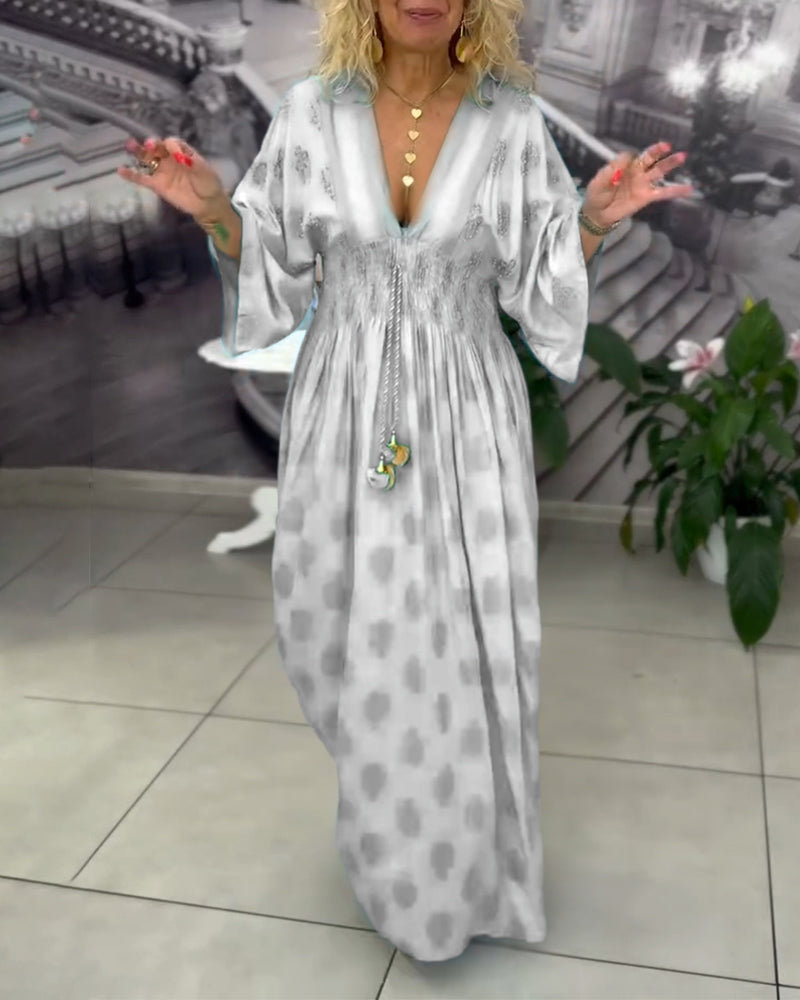 Loose Holiday Print Waist Maxi Dress