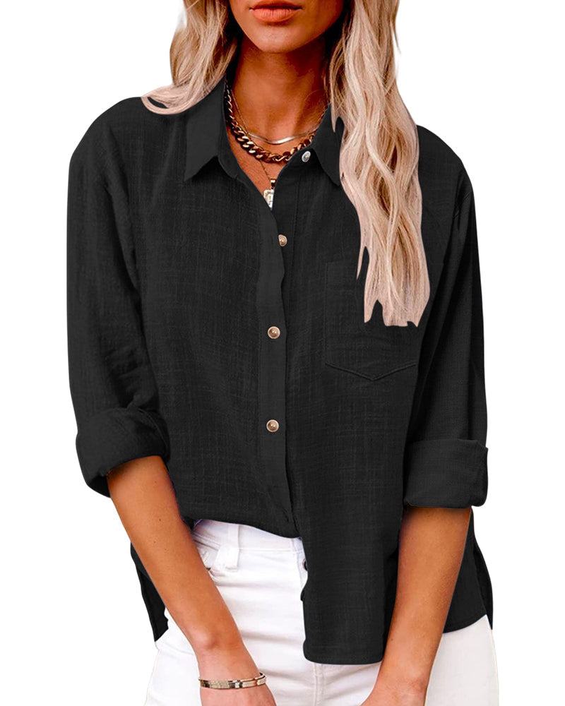Solid Color Long-Sleeved Shirt With Pockets