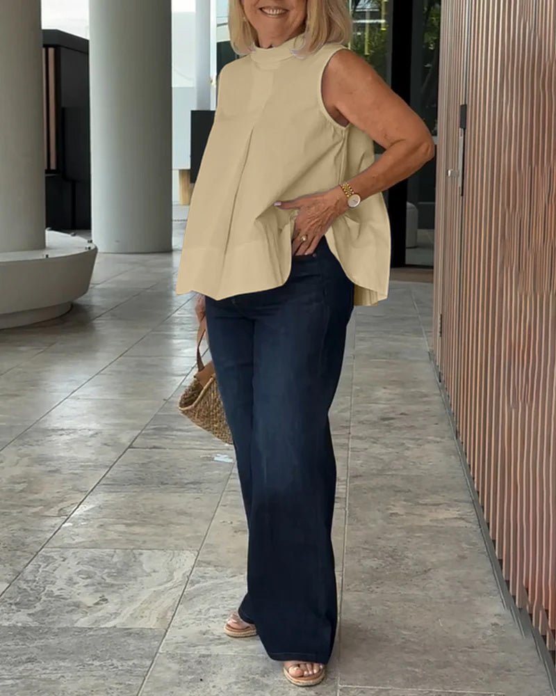 Sleeveless Solid Color Simple Blouse