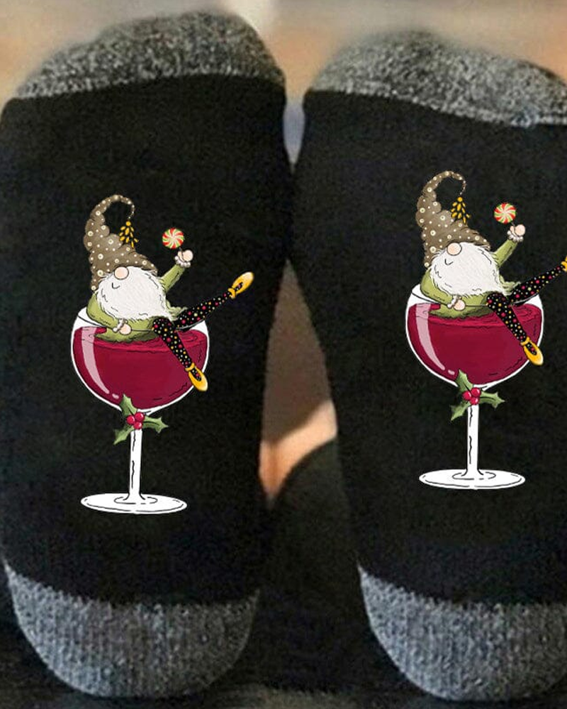 🧦Christmas gnome wine glass unisex crew socks🧦