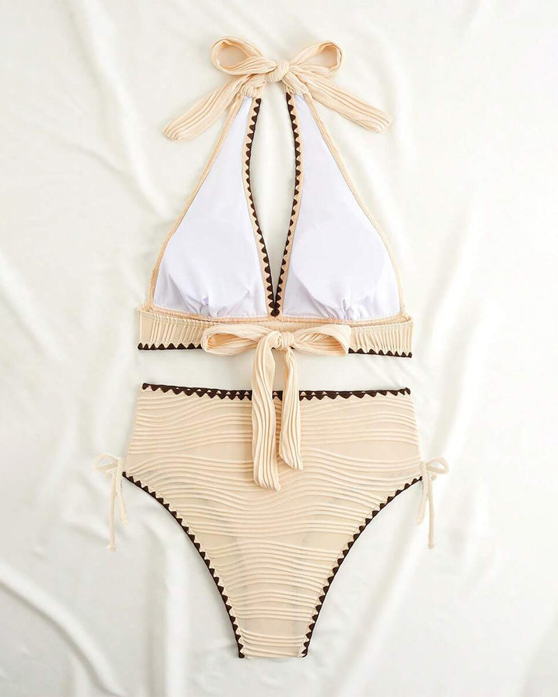 Halter Neck Contrast Color Bikini Two-Piece Set