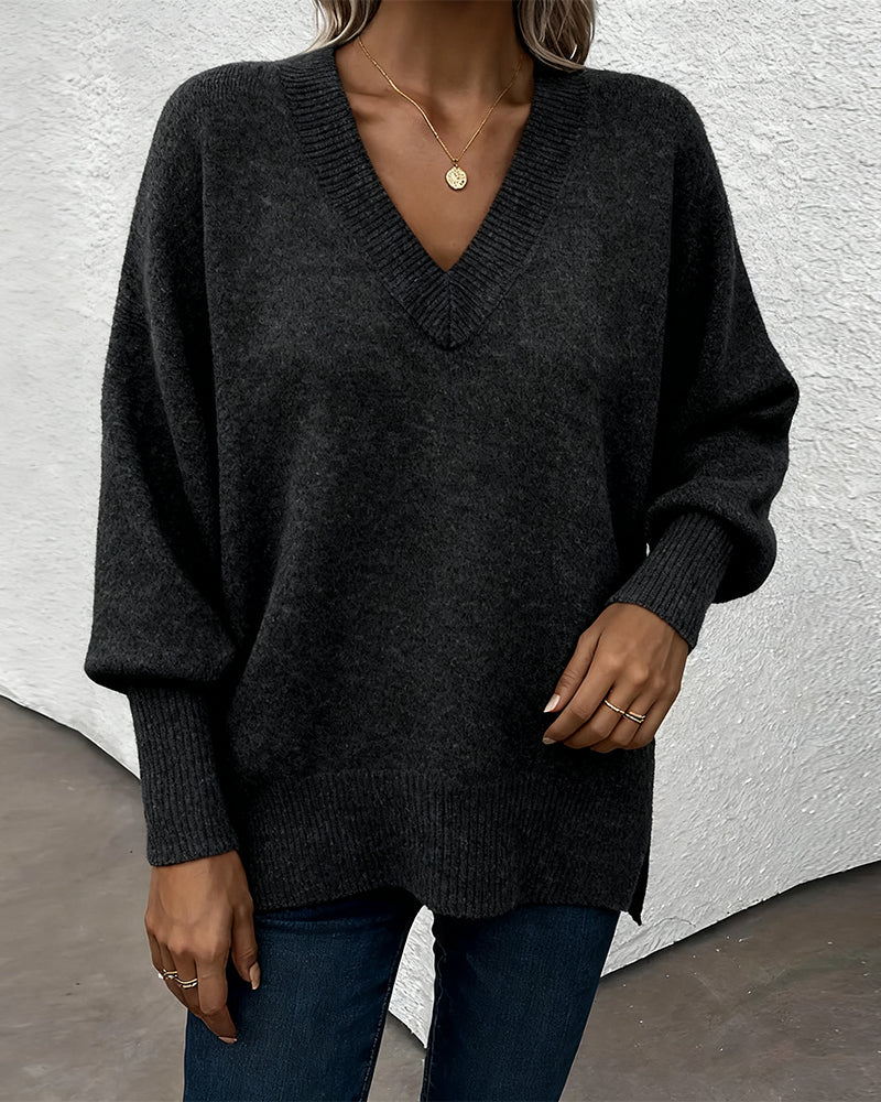 Lantern Sleeve V Neck Sweater