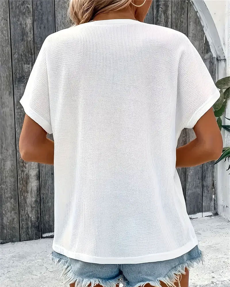 Crew Neck Button Knit T-Shirt
