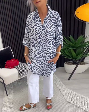 Lapel Leopard Print Blouse