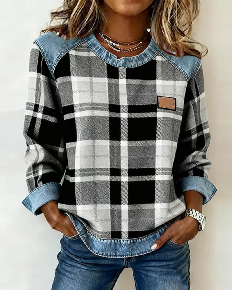 Plaid Patchwork Fashion Sweatshirt