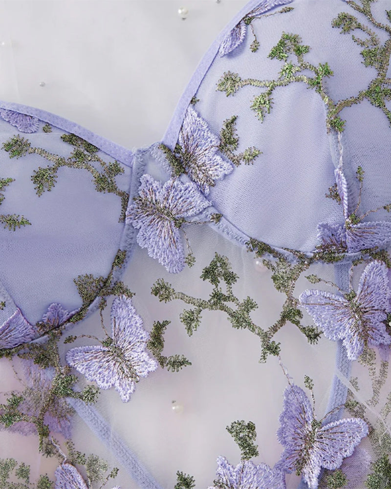 Sexy Floral Lace Suspender Nightdress