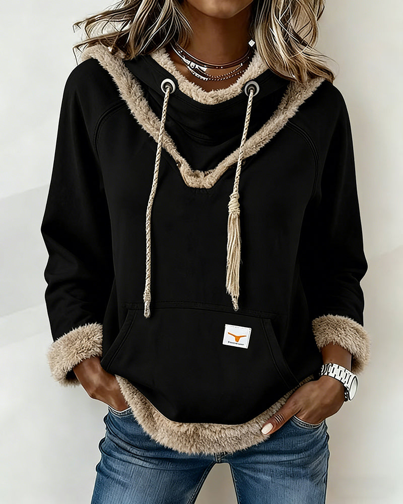 Patchwork Long-Sleeved Pocket Sweatshirt