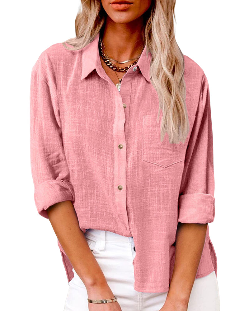 Solid Color Long-Sleeved Shirt With Pockets