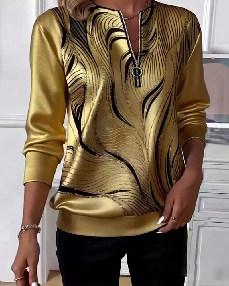 Casual Printed Zipper Sweatshirt