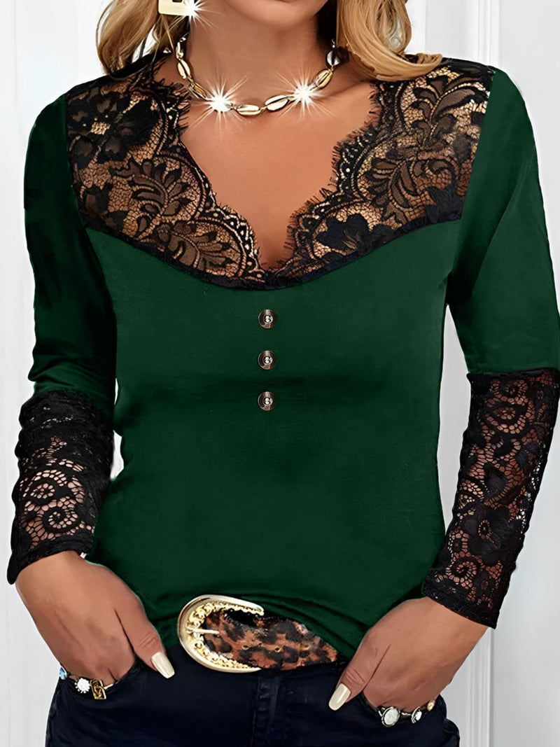 V-neck lace long-sleeve top