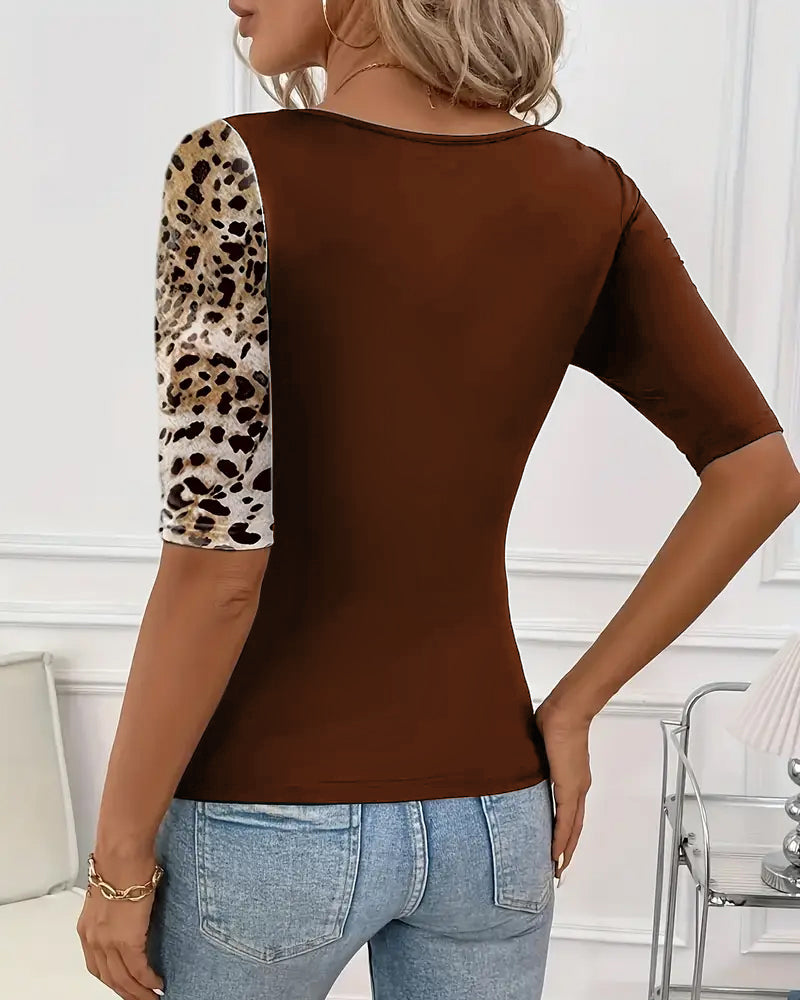 Leopard Print Contrast T-Shirt