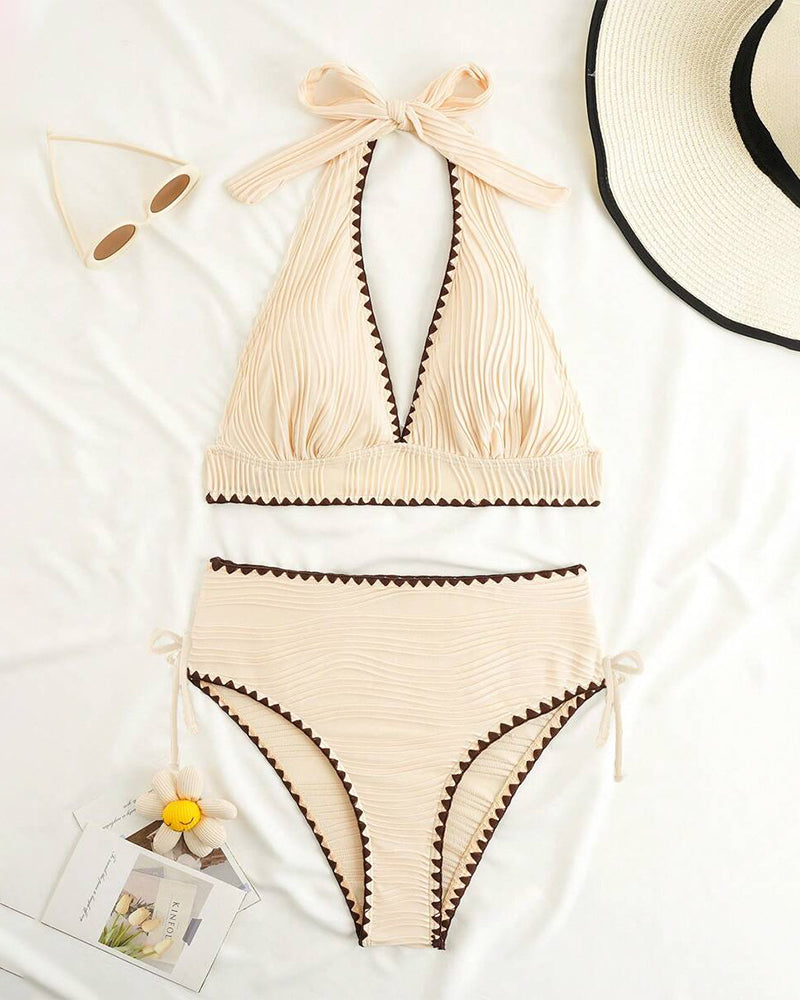 Halter Neck Contrast Color Bikini Two-Piece Set