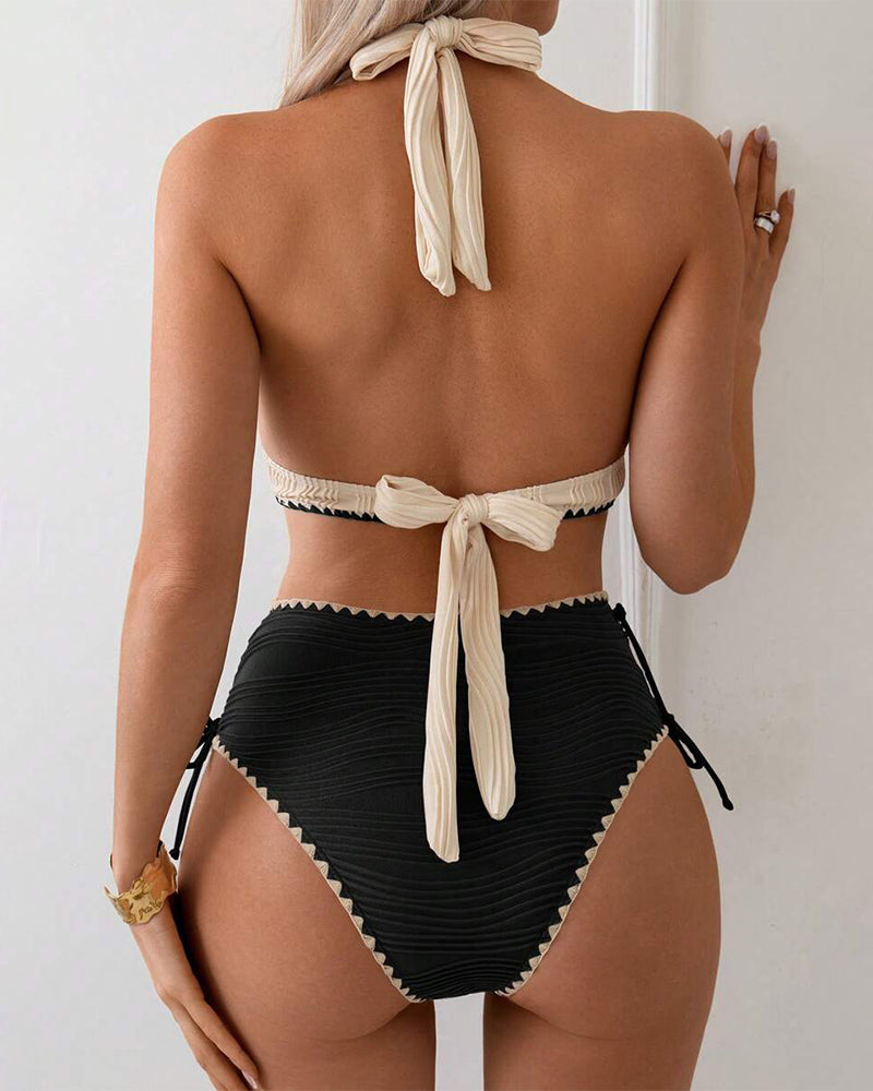 Halter Neck Contrast Color Bikini Two-Piece Set