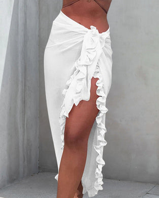 Solid Color Ruffle Cover Up