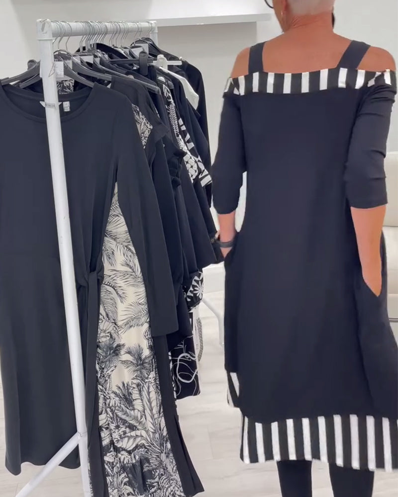 Off-Shoulder Irregular Loose Print Dress