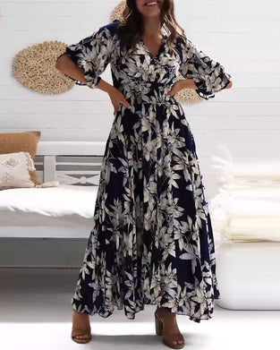 Elegant floral half-sleeve dress