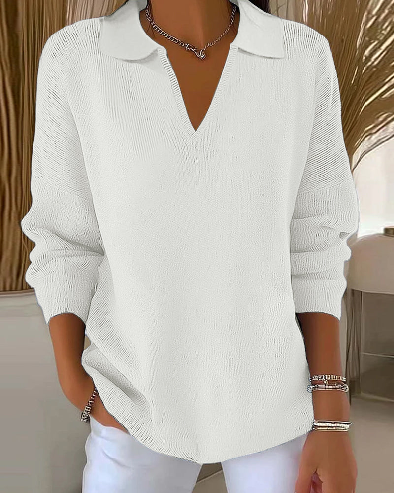 Casual V-Neck Solid Color Pullover