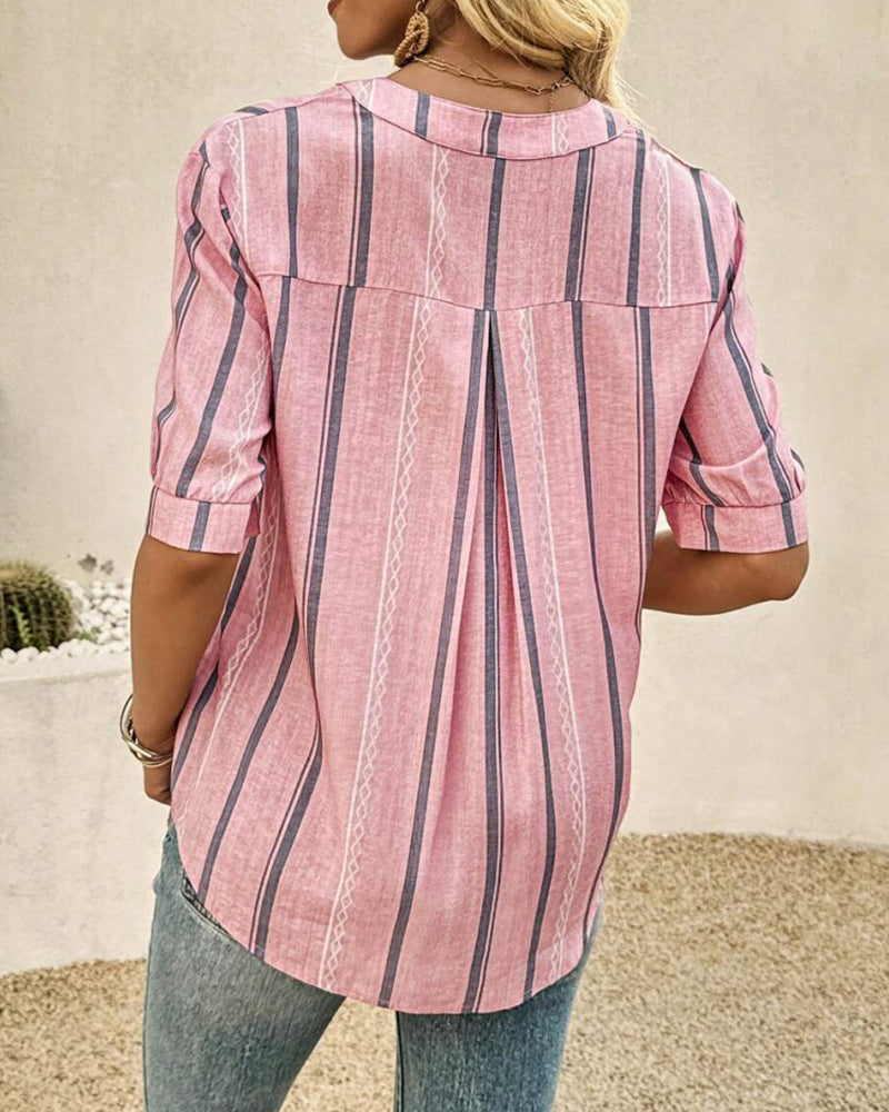 V-Neck Casual Striped Blouse