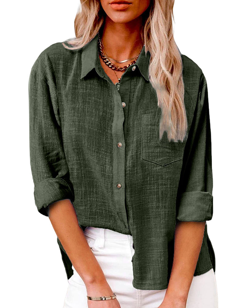 Solid Color Long-Sleeved Shirt With Pockets
