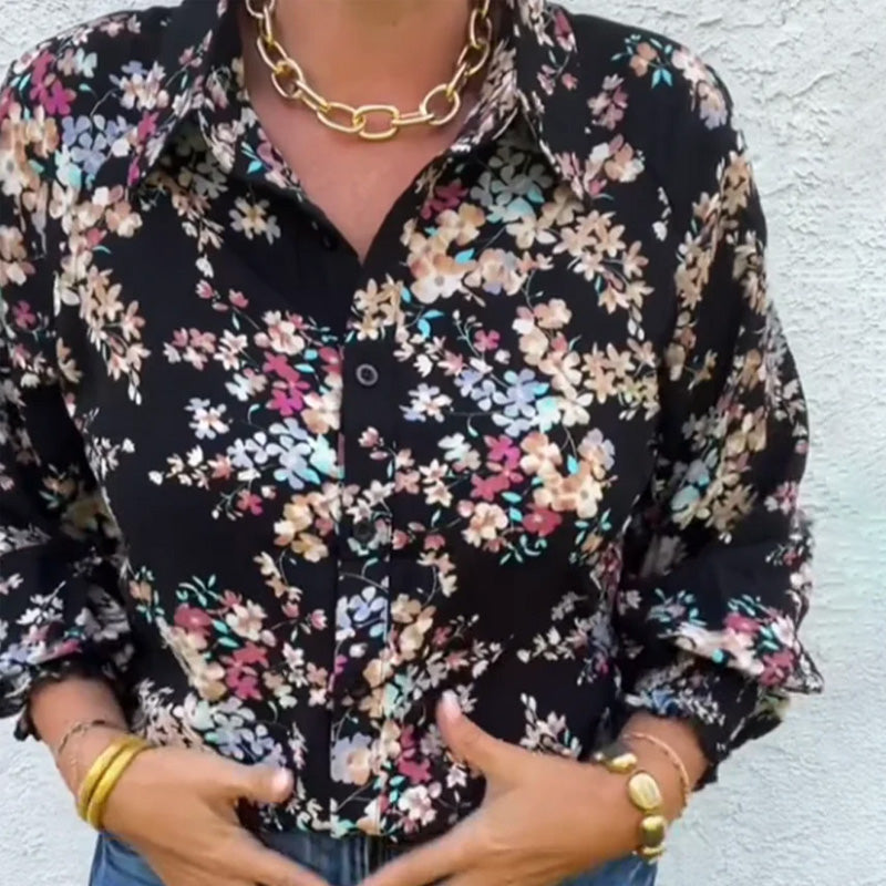 Retro Button and Floral Prints Blouse