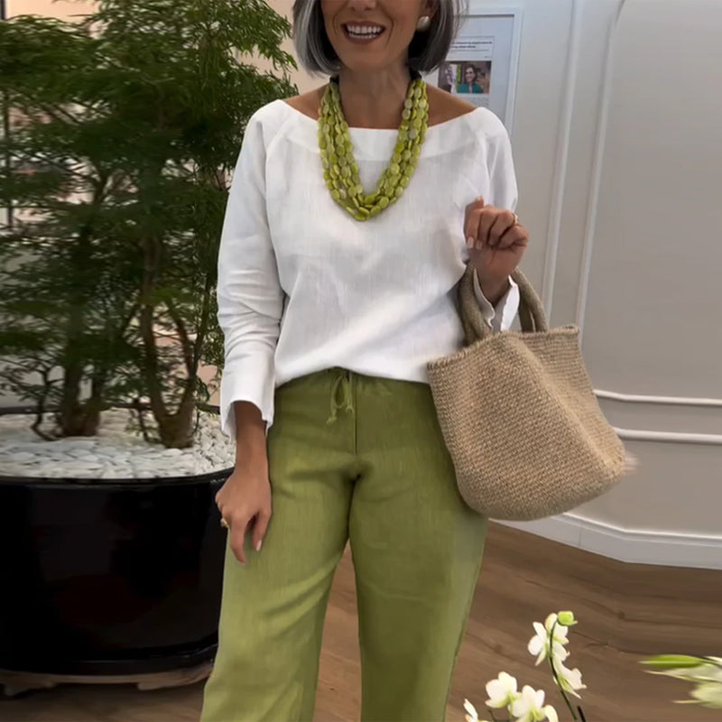 Round-neck Solid-color Long-sleeved Simple Top