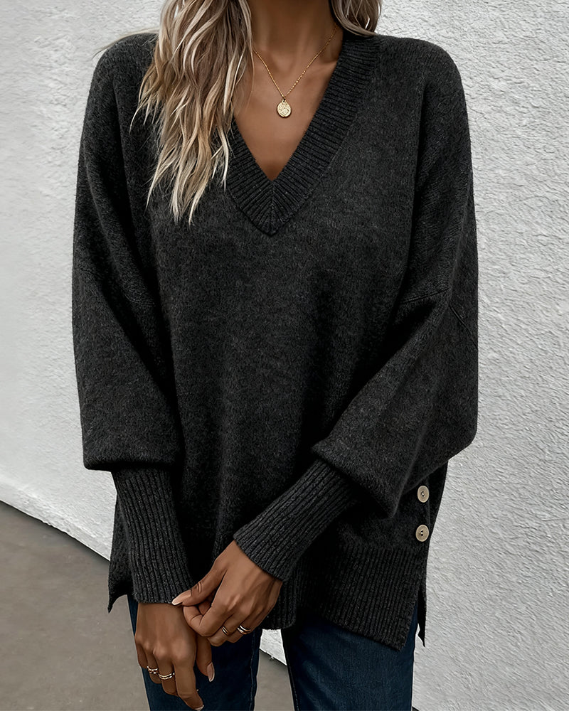 Lantern Sleeve V Neck Sweater