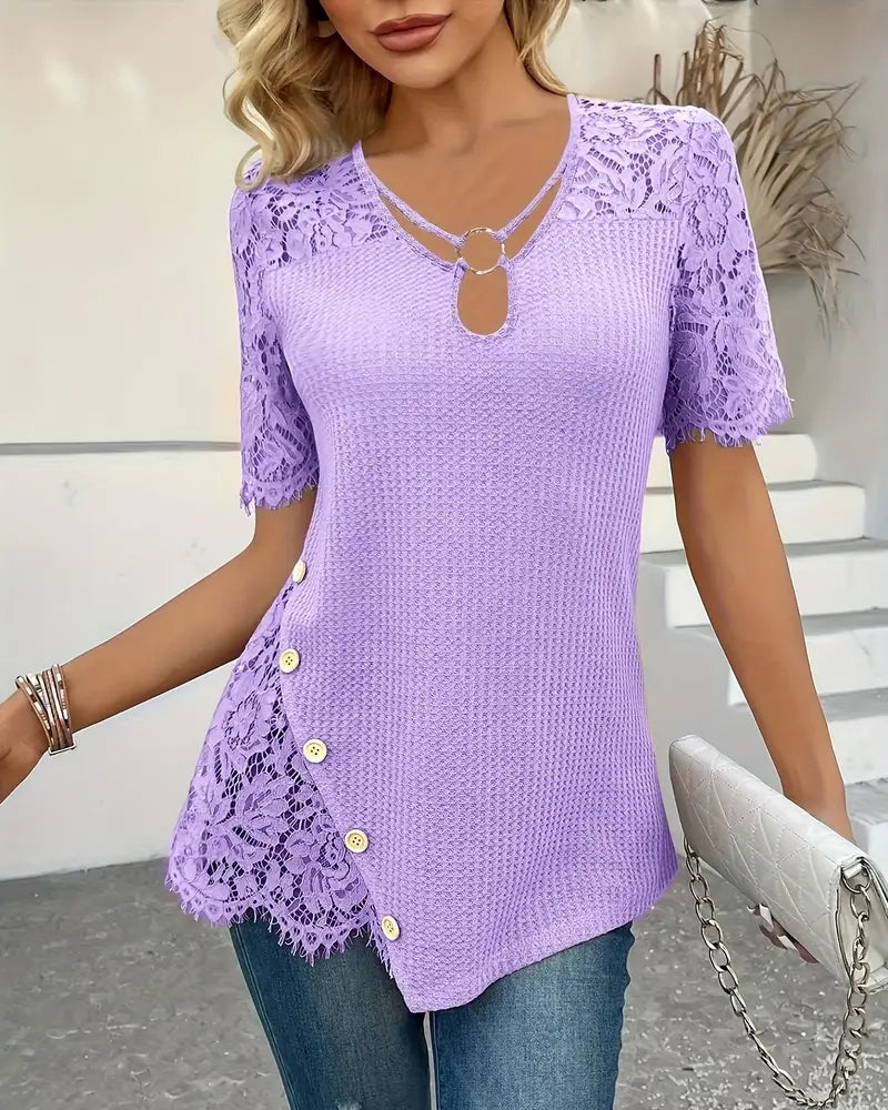 Lace Panel Knitted T-Shirt