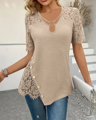 Lace Panel Knitted T-Shirt