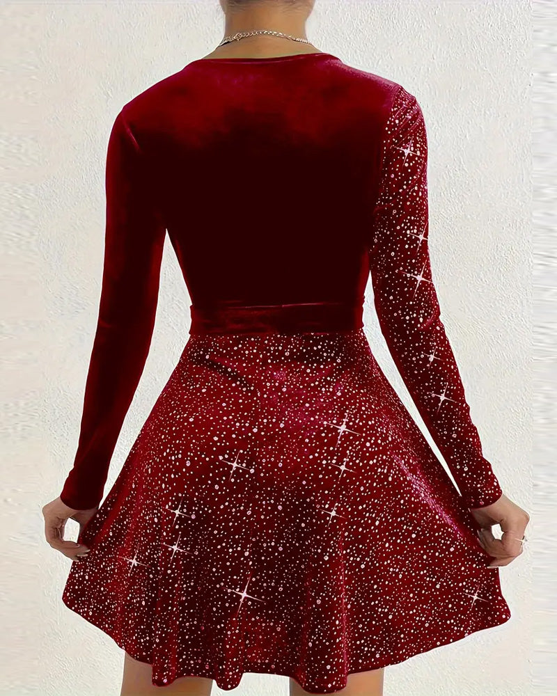 Deep V Velvet Hot Drilling Dress