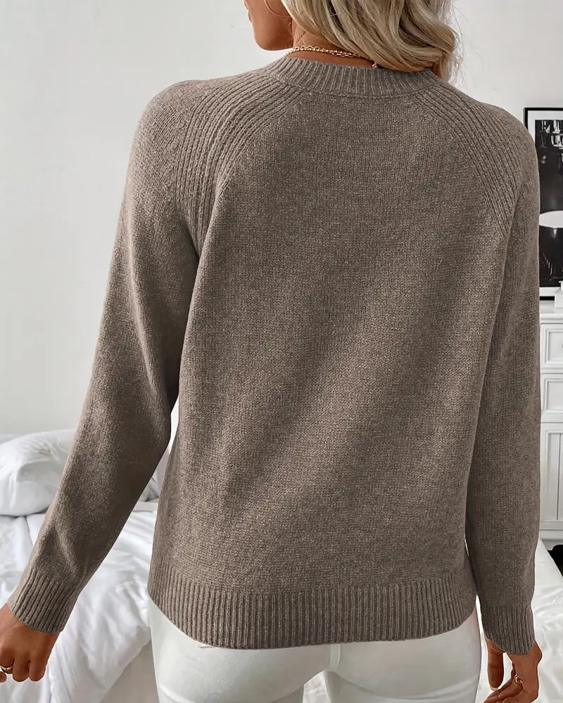 Button-Embellished Raglan Sleeve Sweater