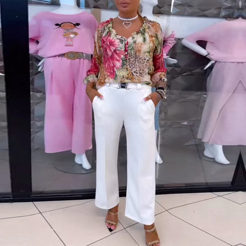 V-Neck Floral Print Blouse