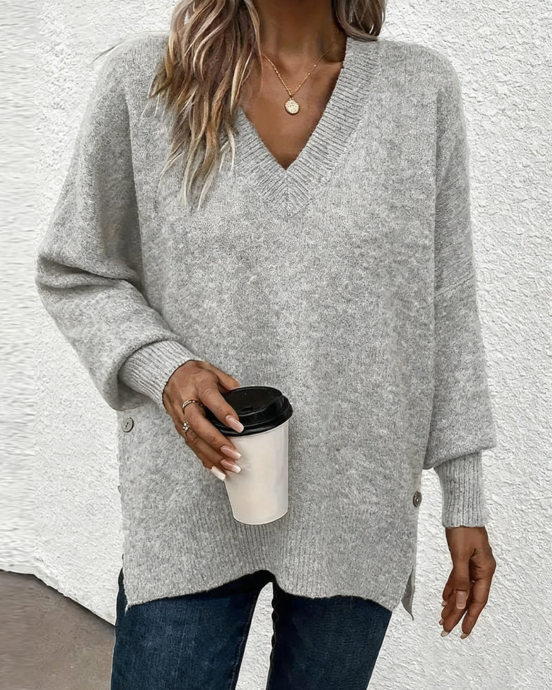 Lantern Sleeve V Neck Sweater