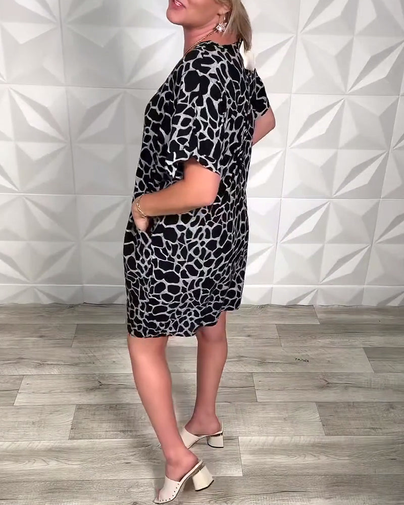 Casual Printed Crew Neck Dress